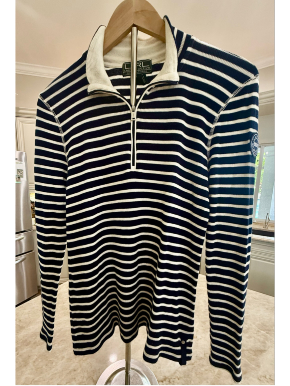 Ralph Lauren Striped Quarter-Zip Sweatshirt Navy White XL